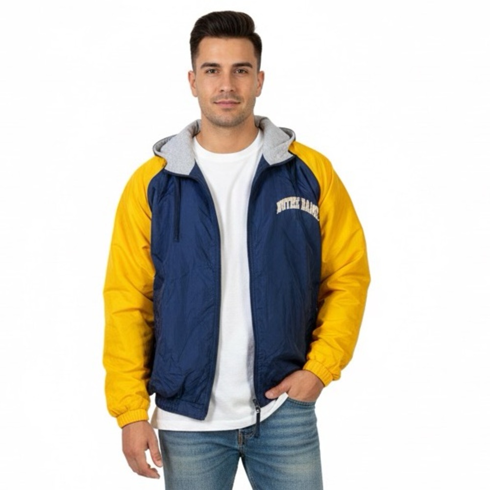 Vintage Steve and Barry's Notre Dame Windbreaker Jacket Mens XL Blue Yellow